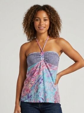 Edc Strapless Halter Tank Top in Purple Multi Size XL